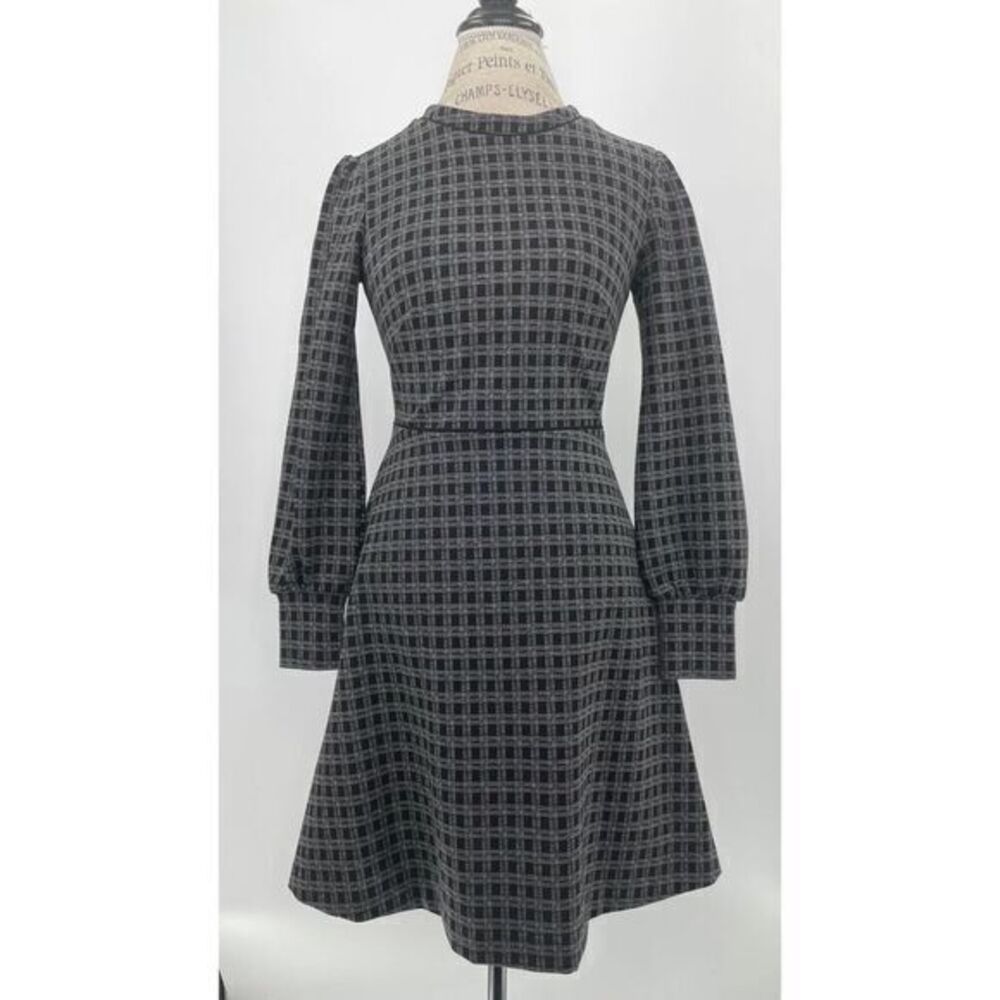 ANN TAYLOR Black and White Mock Neck Plaid Flare Dress US 2 PETITE